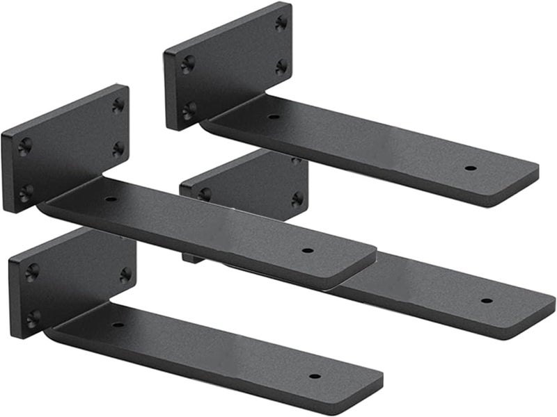 WINKER 4 Pack Shelf Brackets 10 Inch Floating Shelf Bracket 1/5 inch Thick Heavy Duty Hidden Shelf Brackets Iron Metal Brackets for Shelf Support with Screw Included - Image 1